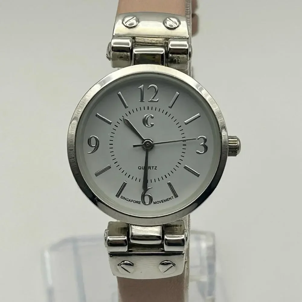 Charming Charlie Silver Tone St. Steel Pink Leather Women’s Watch  New Battery
